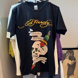 Y2K Ed Hardy Christian Audigier skull crazy tee skater